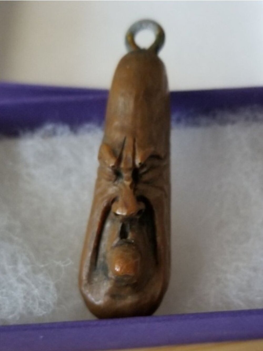 Pendant Carved Wood Weird Guy Toung Sticking Out  37.5 ct  7.5 Gr  55 mm x 25 mm